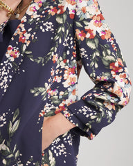 Passport Blue Floral Ruched Sleeve Blazer