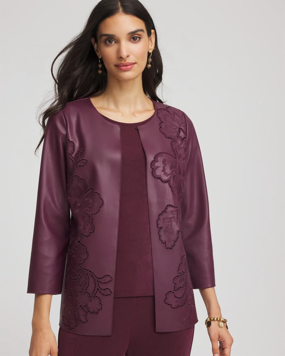 Blackened Burgundy Travelers™ Collection Faux Leather Embroidered Jacket