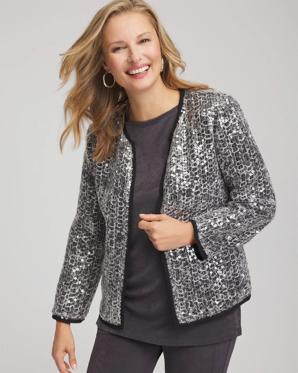 Serene Gray Travelers™ Collection Refined Sequins Netted Jacket