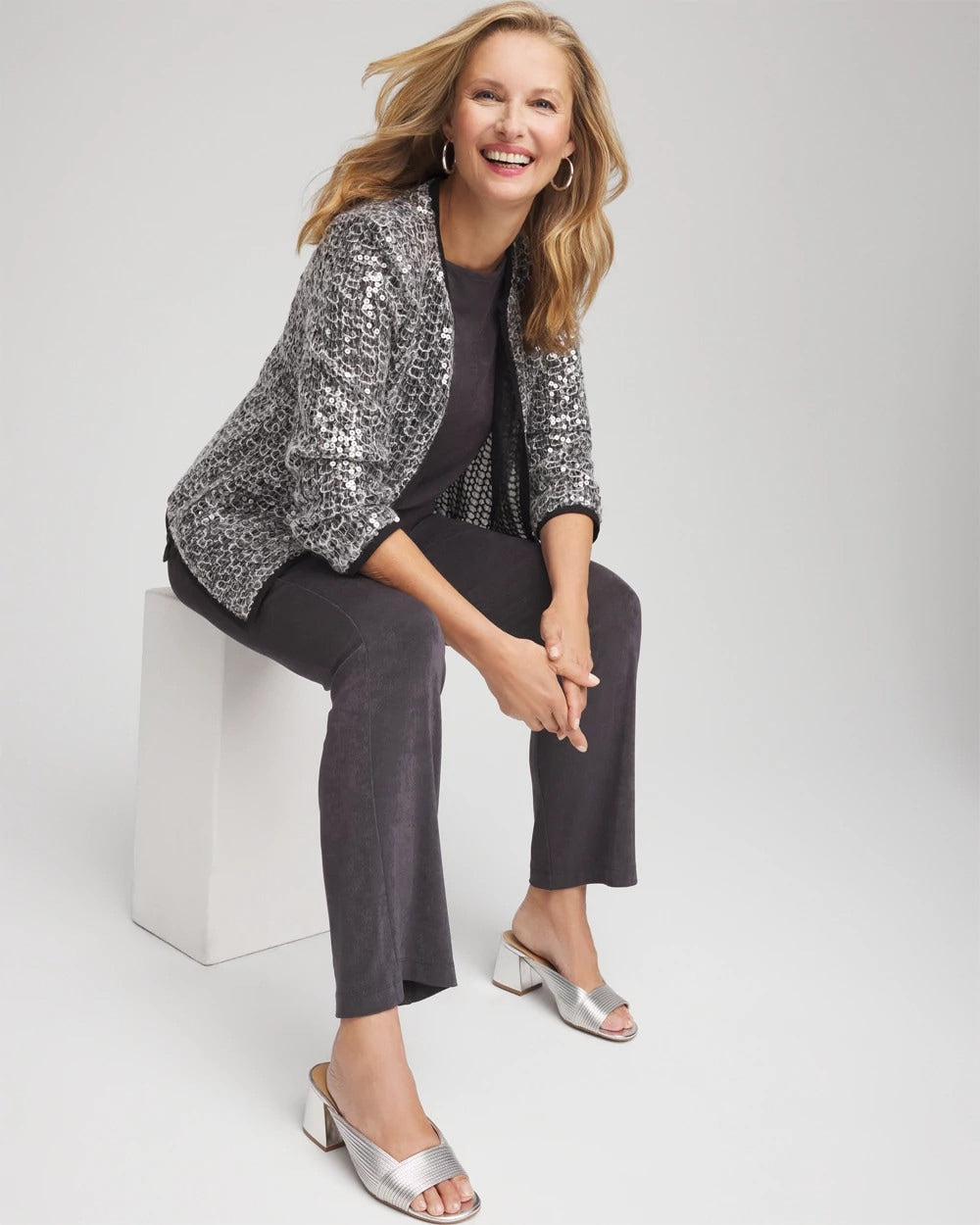 Serene Gray Travelers™ Collection Refined Sequins Netted Jacket