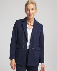 Passport Blue Textured Single-Breasted Knit Blazer