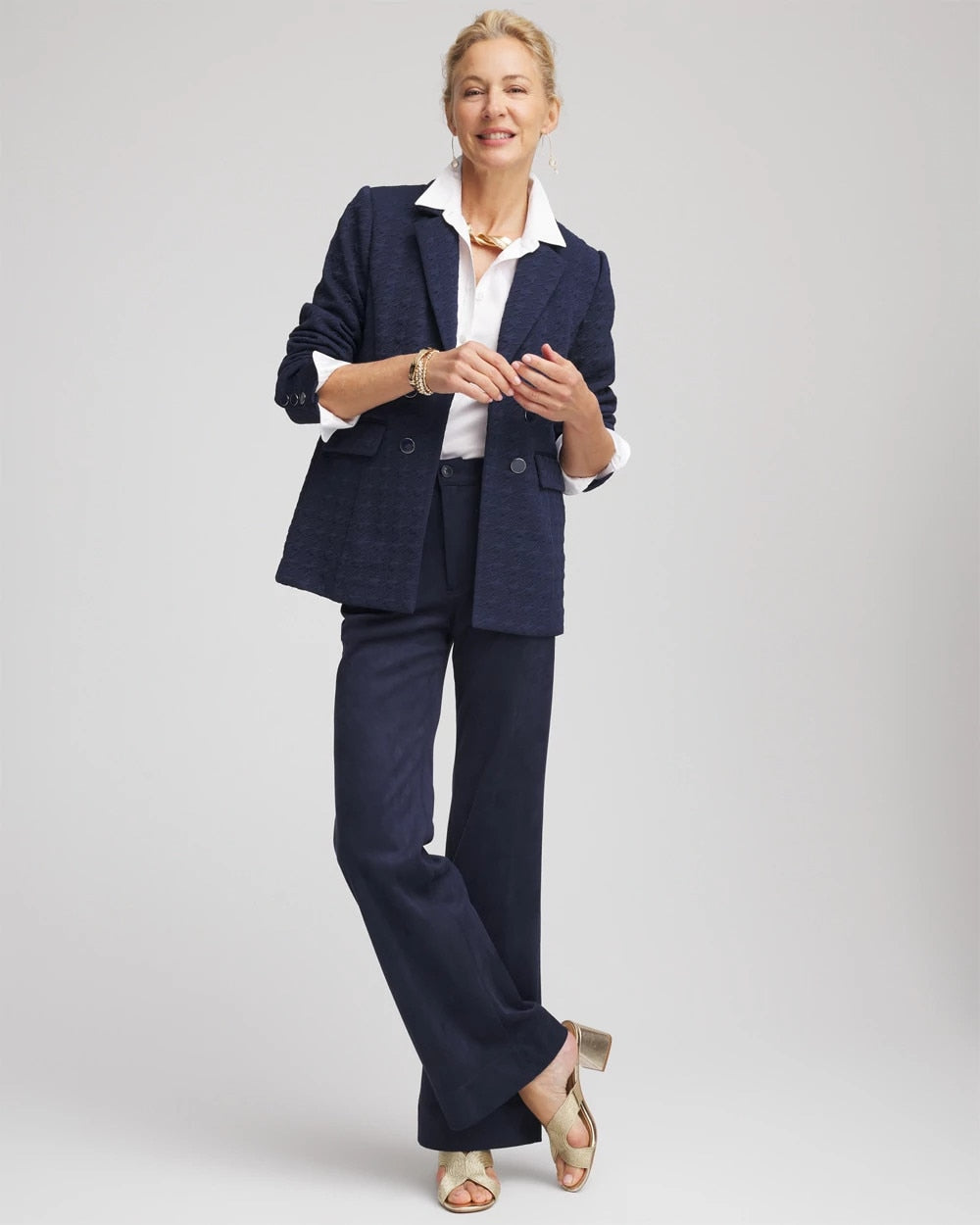 Passport Blue Textured Single-Breasted Knit Blazer
