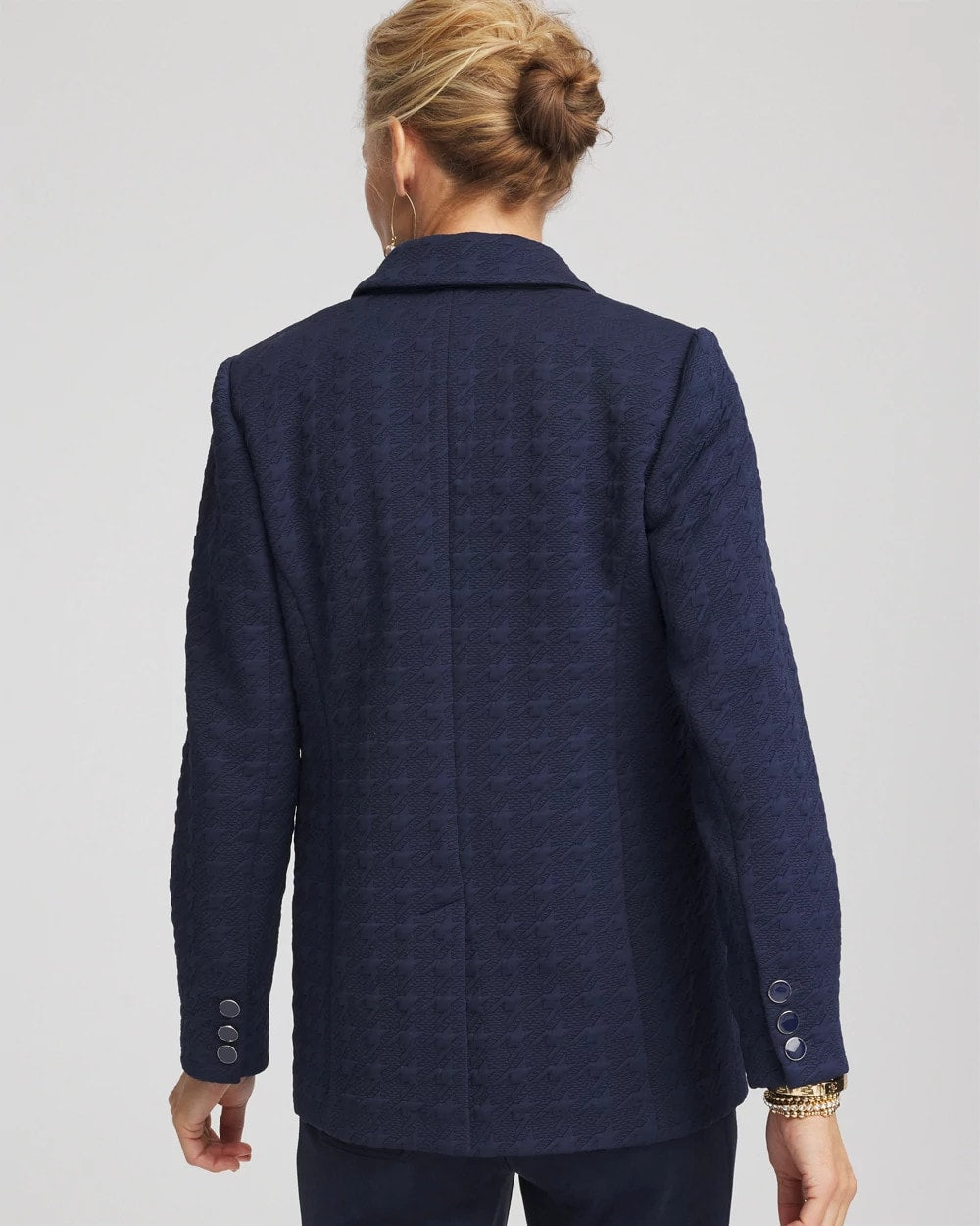 Passport Blue Textured Single-Breasted Knit Blazer