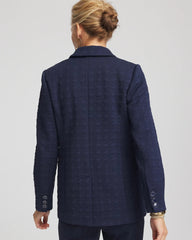 Passport Blue Textured Single-Breasted Knit Blazer