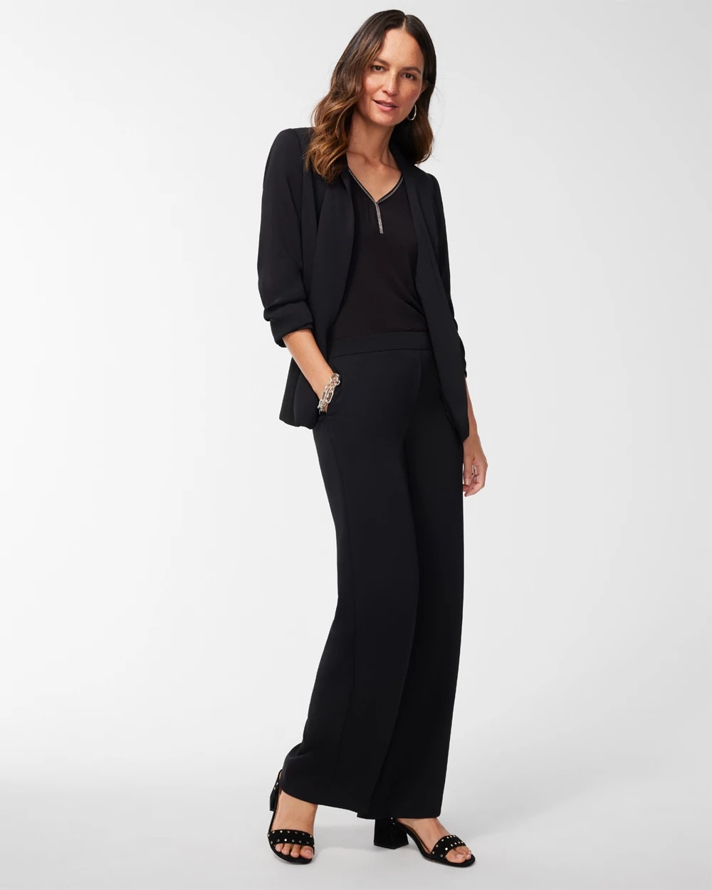 Black Ruched Sleeve Blazer