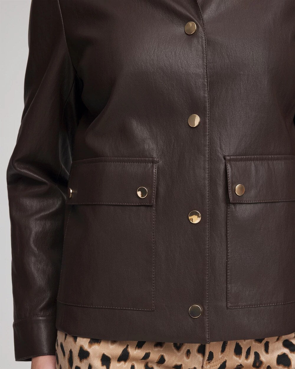 Black Raisin Snap Front Faux Leather Jacket