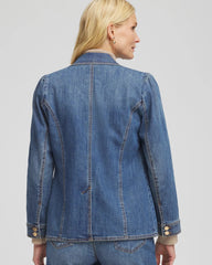Kiruna Indigo Pearl Brooch Denim Blazer