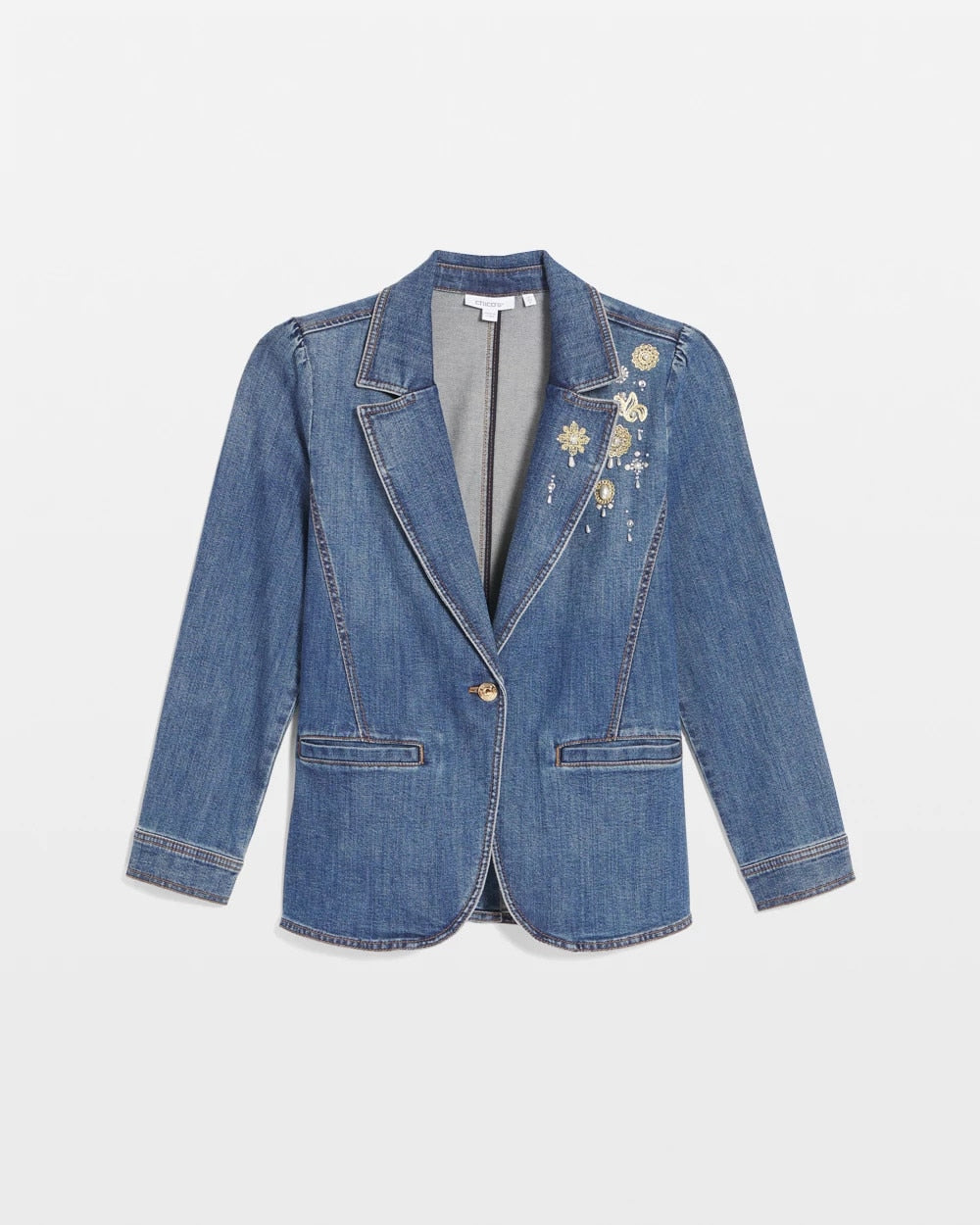 Kiruna Indigo Pearl Brooch Denim Blazer