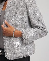 Silver Silver Sequins Tweed Jacket