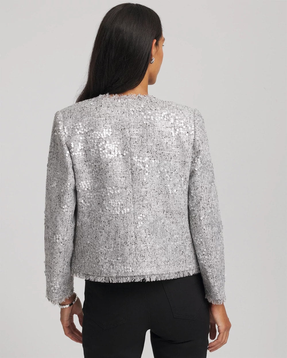 Silver Silver Sequins Tweed Jacket