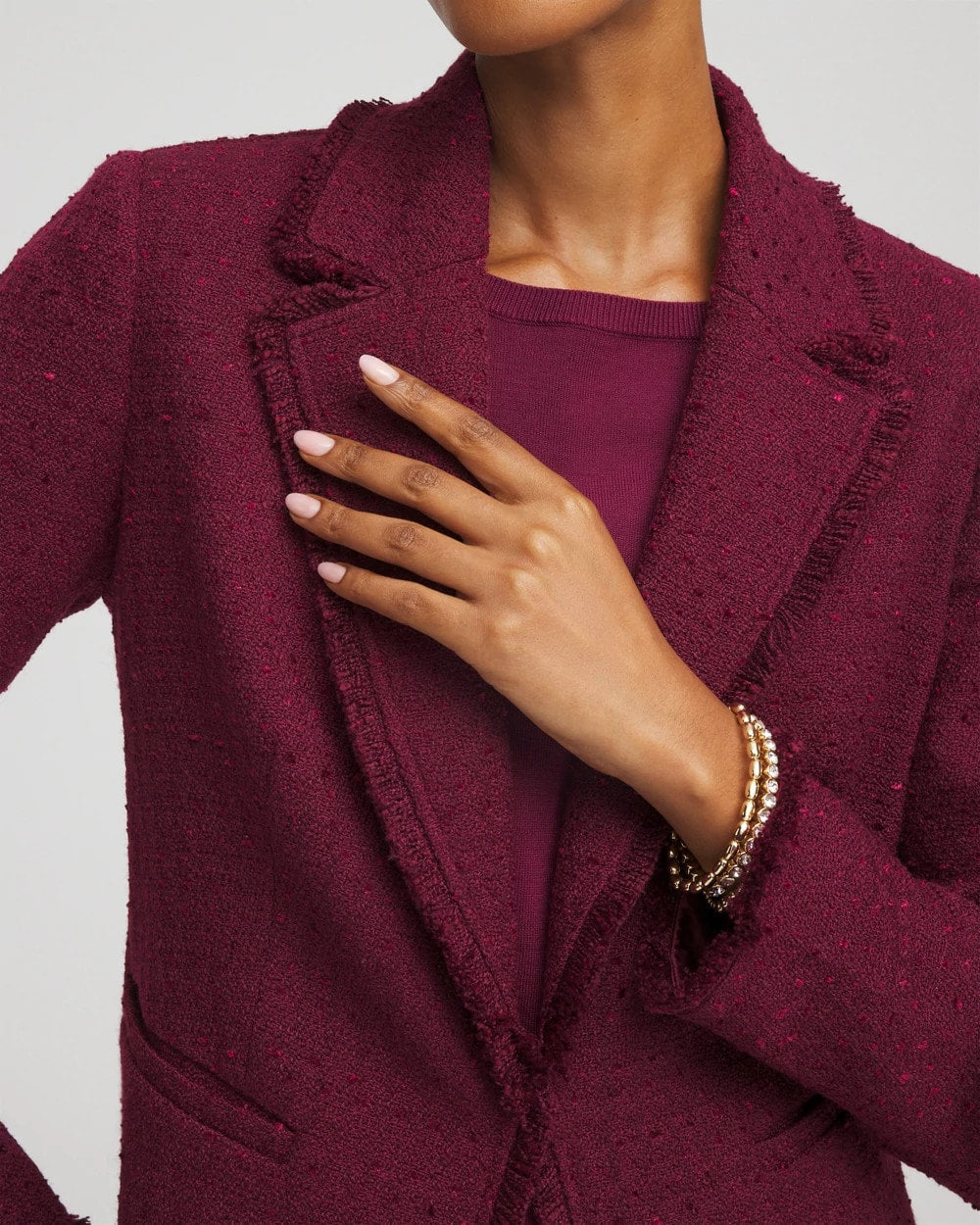 Deep Chianti Tweed Fringe Blazer