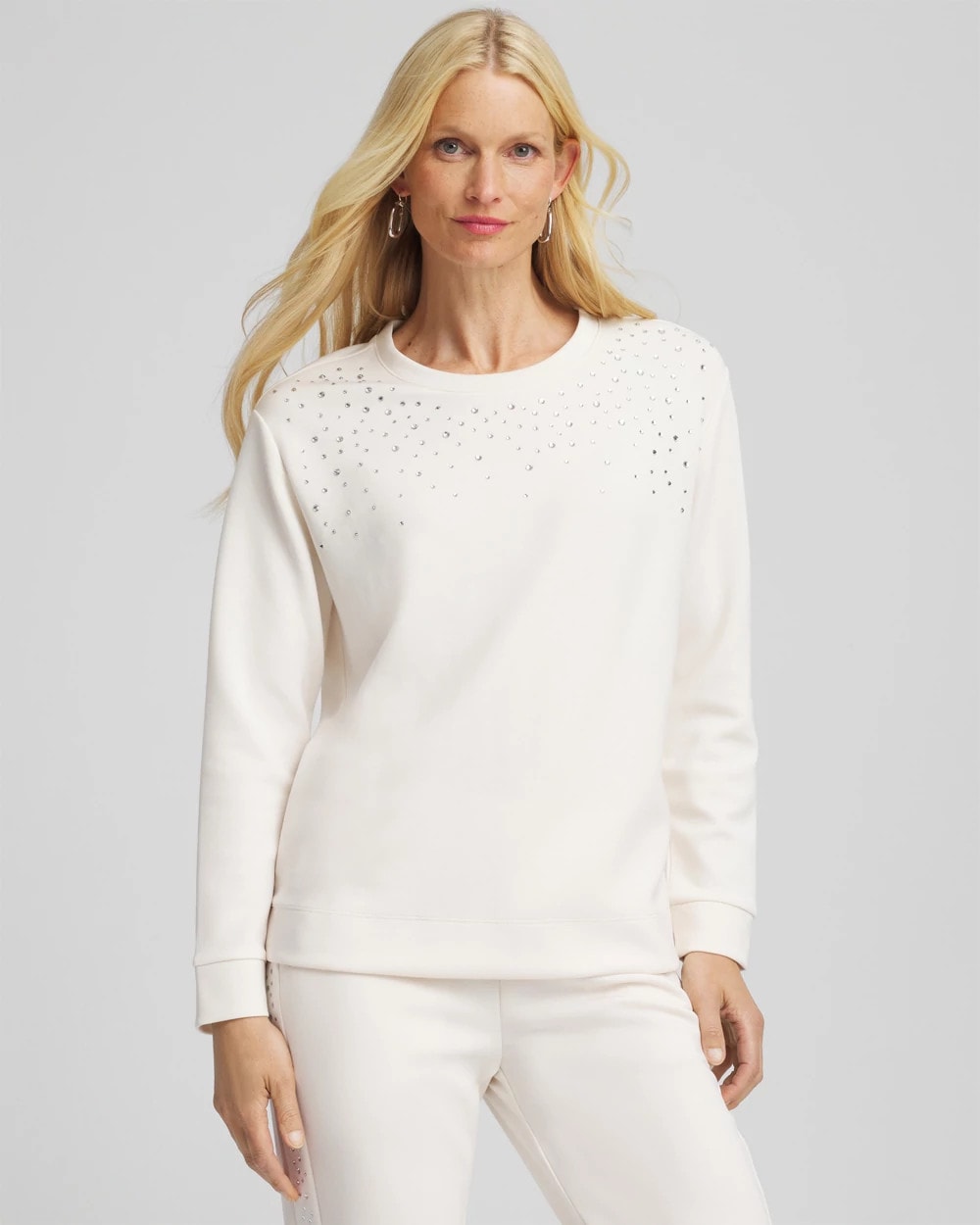 English Cream Zenergy® Rhinestone Pullover Top