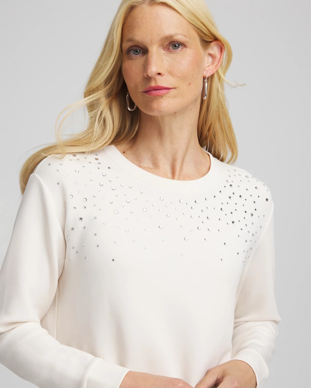 English Cream Zenergy® Rhinestone Pullover Top