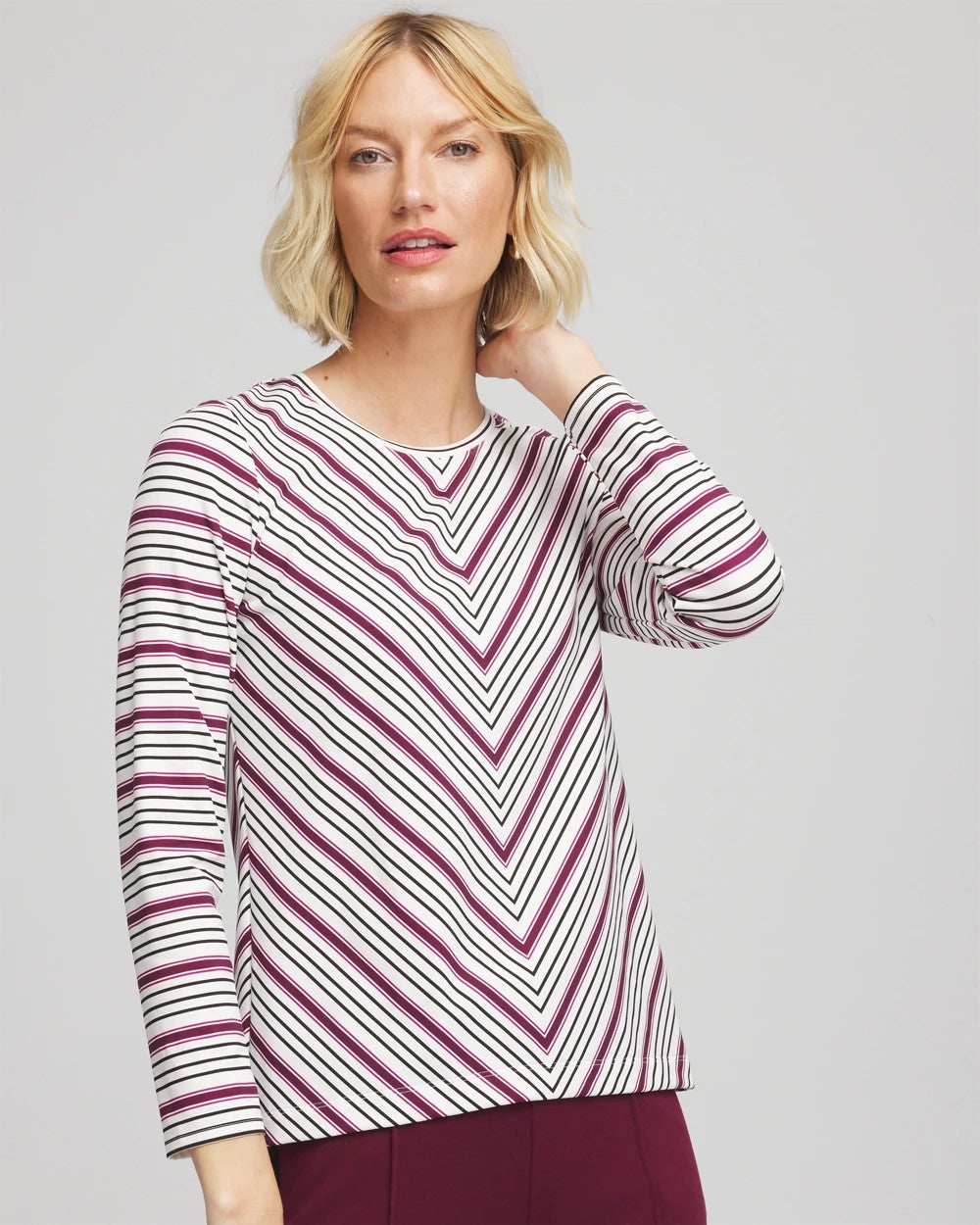 Deep Chianti Zenergy® Soft Brushed Striped Top