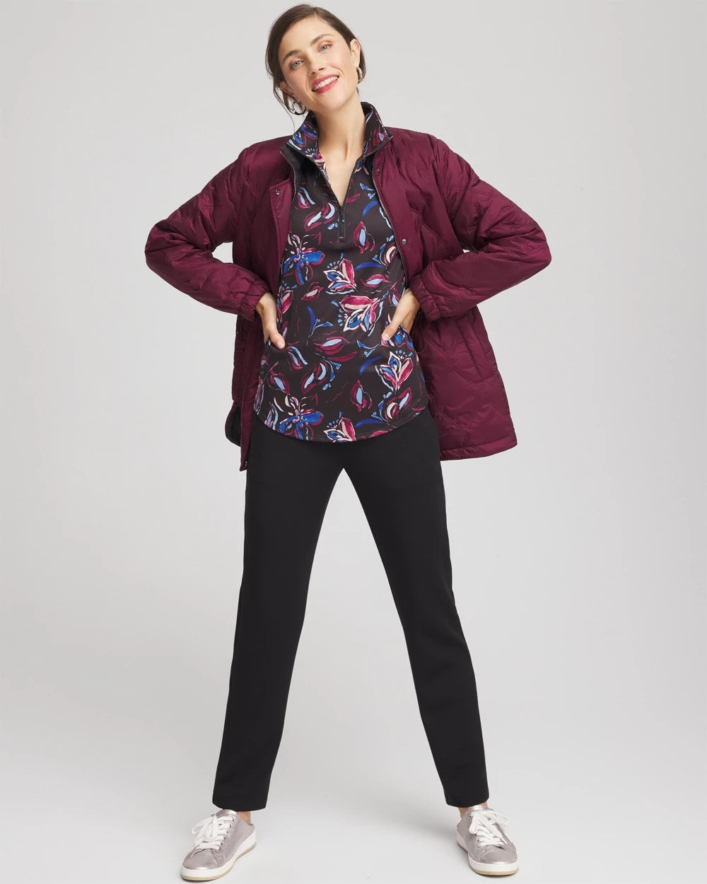 Deep Chianti Zenergy® UPF Floral Half-Zip Pullover Top