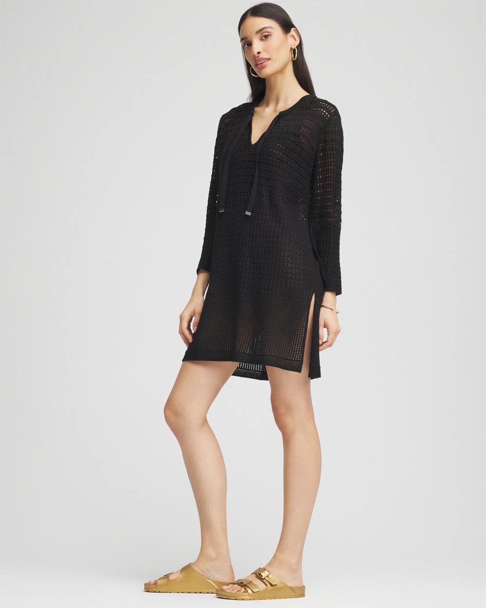 Black Chico's Tie-Front Beach Swimsuit Cover-Up