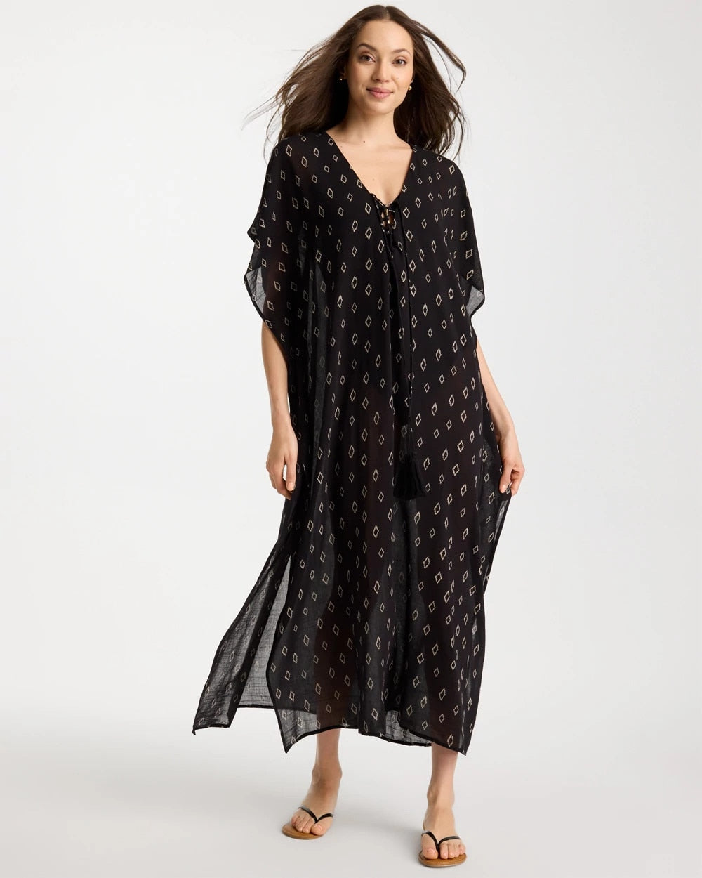 Black/Neutral Printed Kaftan Swim Cover-Up