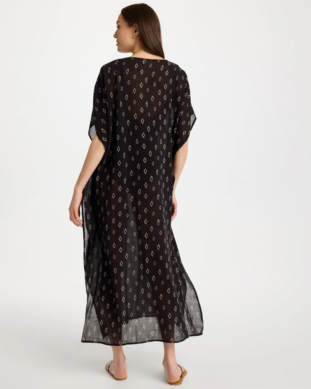 Black/Neutral Printed Kaftan Swim Cover-Up