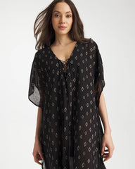Black/Neutral Printed Kaftan Swim Cover-Up