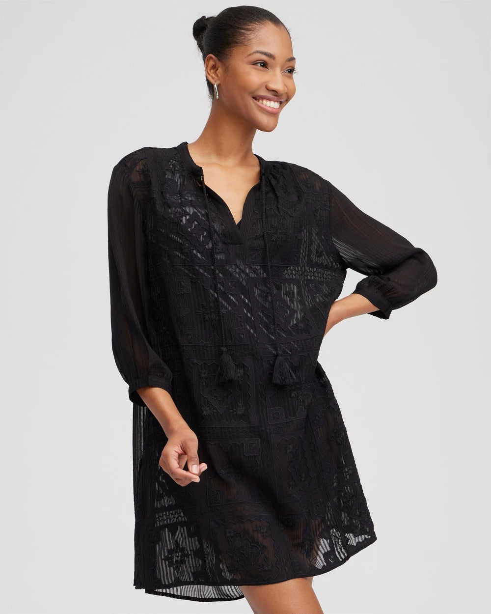 Black Embroidered Swim Dress Coverup