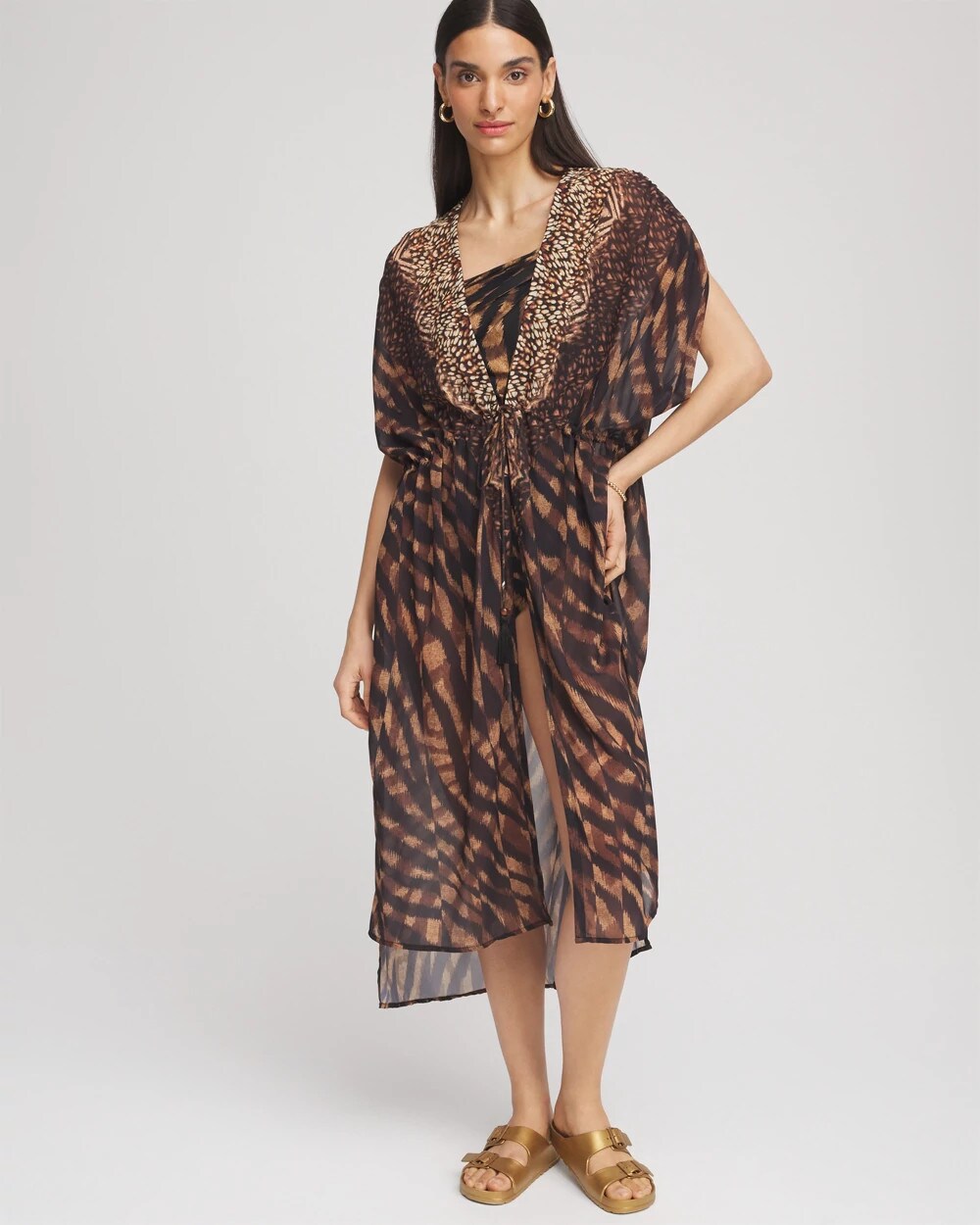 Black/Brown Miraclesuit® Raya De Safari Kimono Cover-Up