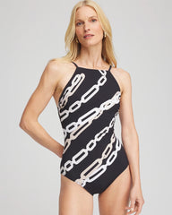 Black/Natural Cream Gottex High Neck Halter Top Swimsuit