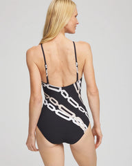 Black/Natural Cream Gottex High Neck Halter Top Swimsuit
