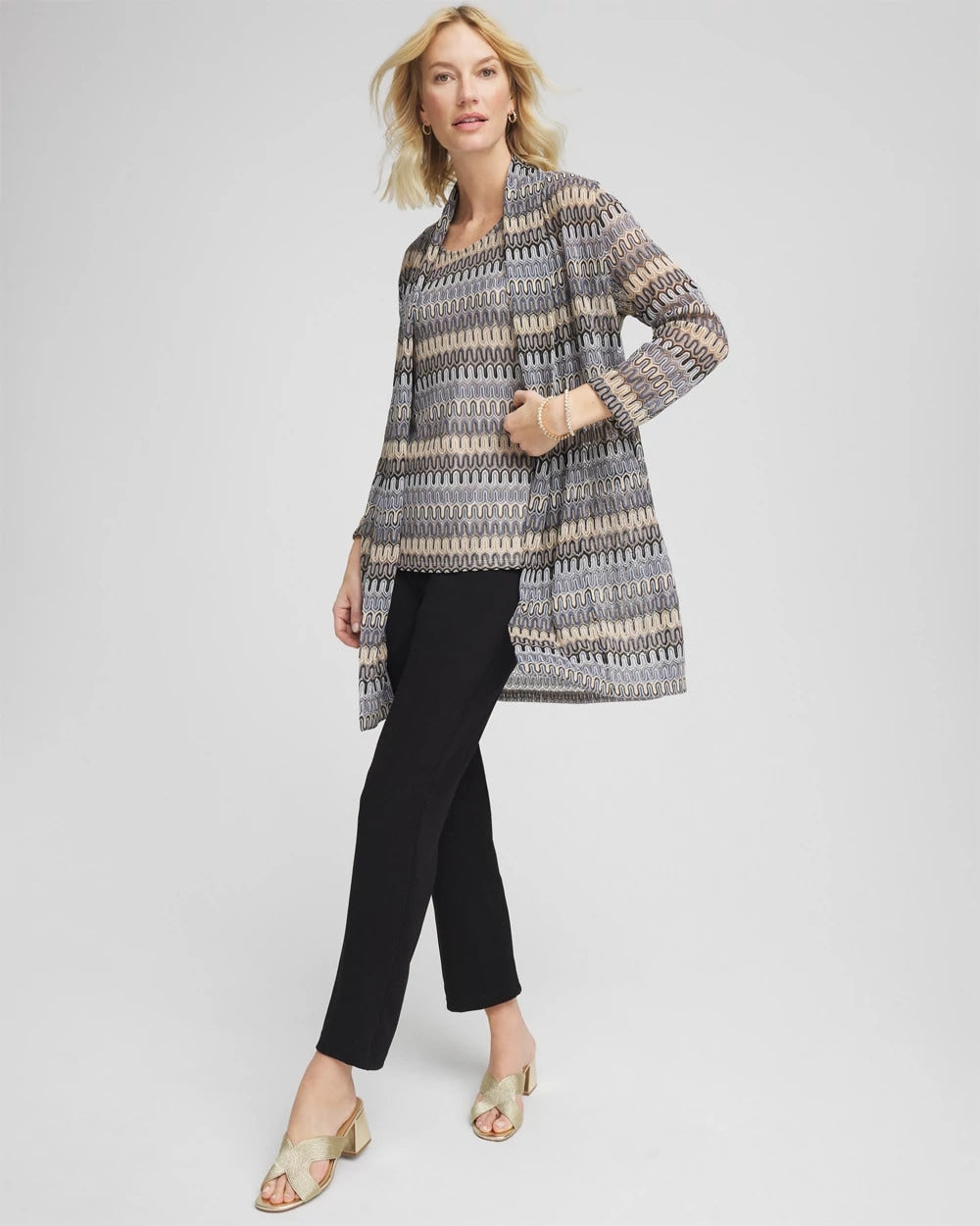Canyon Blue Travelers™ Knit Chevron Open-Front Cardigan