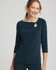 Teal Shadow Travelers™ Asymmetrical 3/4 Sleeve Top