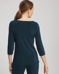 Teal Shadow Travelers™ Asymmetrical 3/4 Sleeve Top
