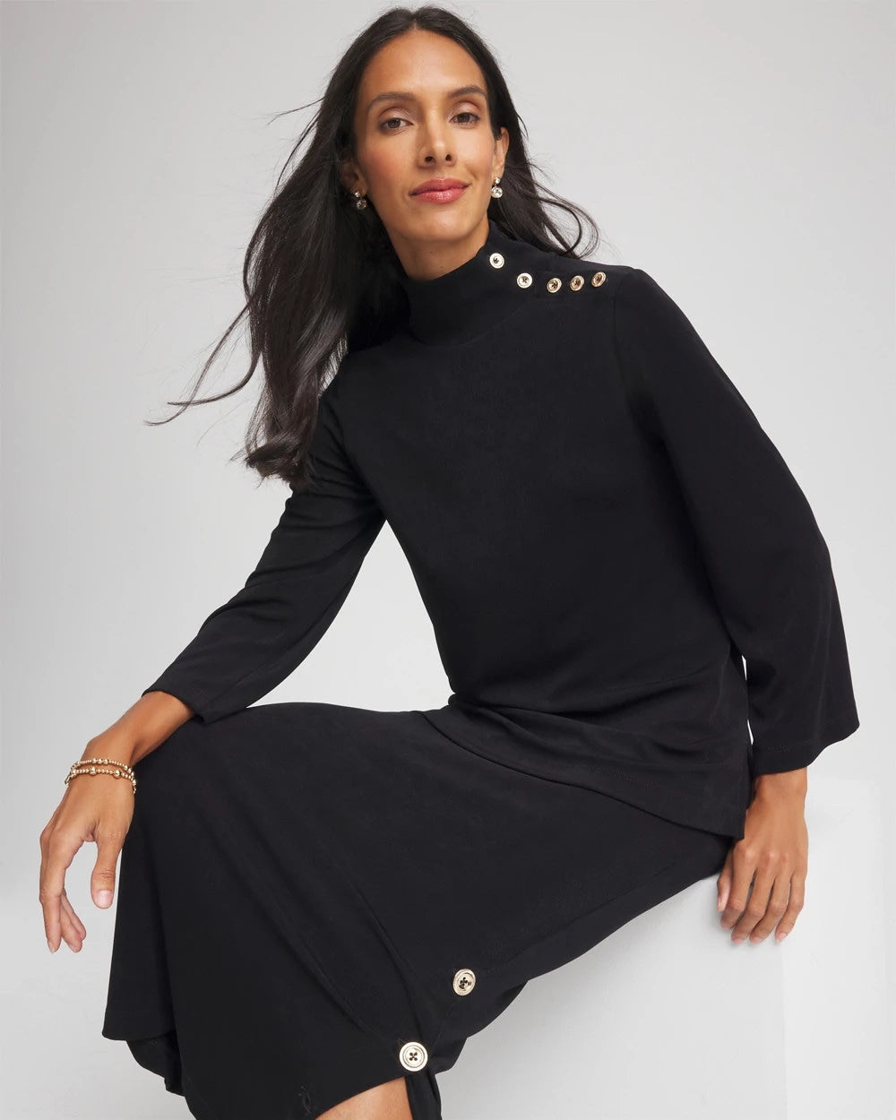 Travelers Black Travelers™ Button Mockneck Top