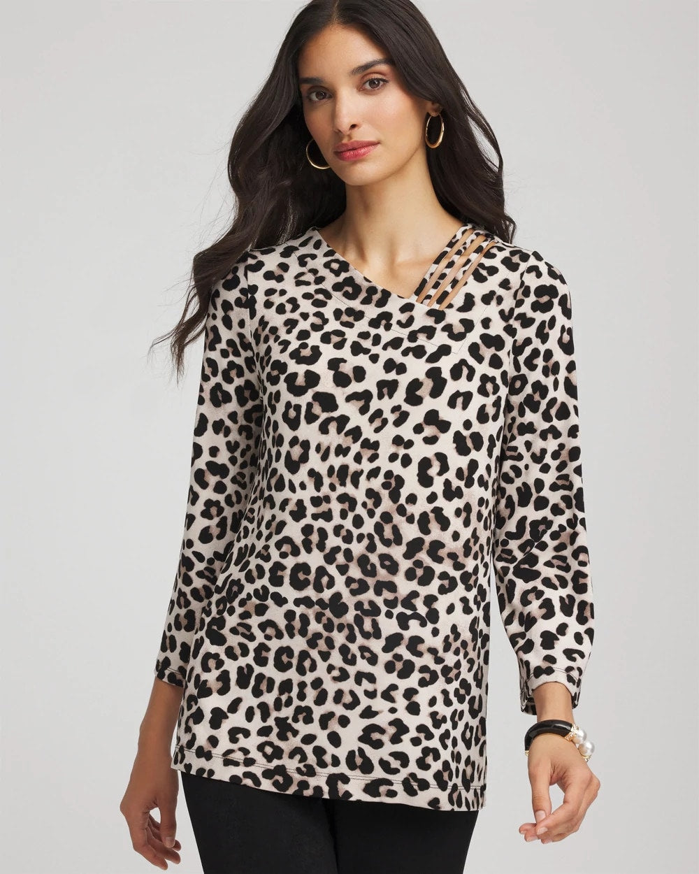 Deep Taupe Travelers™ Animal-Print Lattice Top