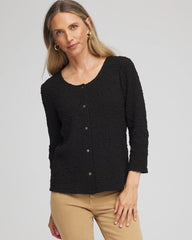 Black Textured Scoopneck Cardigan