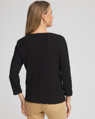 Black Textured Scoopneck Cardigan