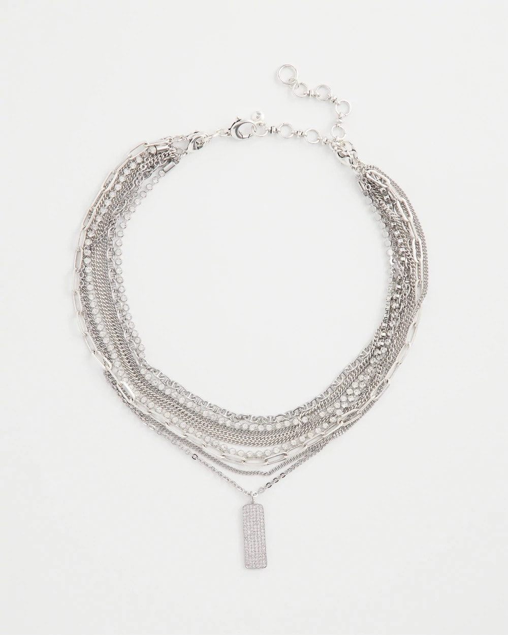 Silver Silver Tone Pave Multistrand Necklace