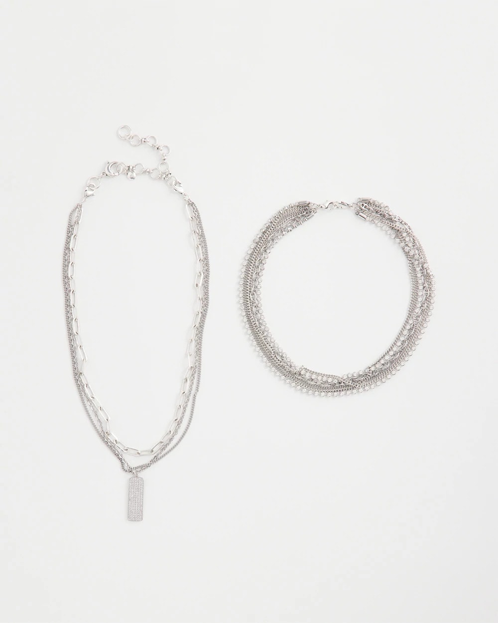 Silver Silver Tone Pave Multistrand Necklace