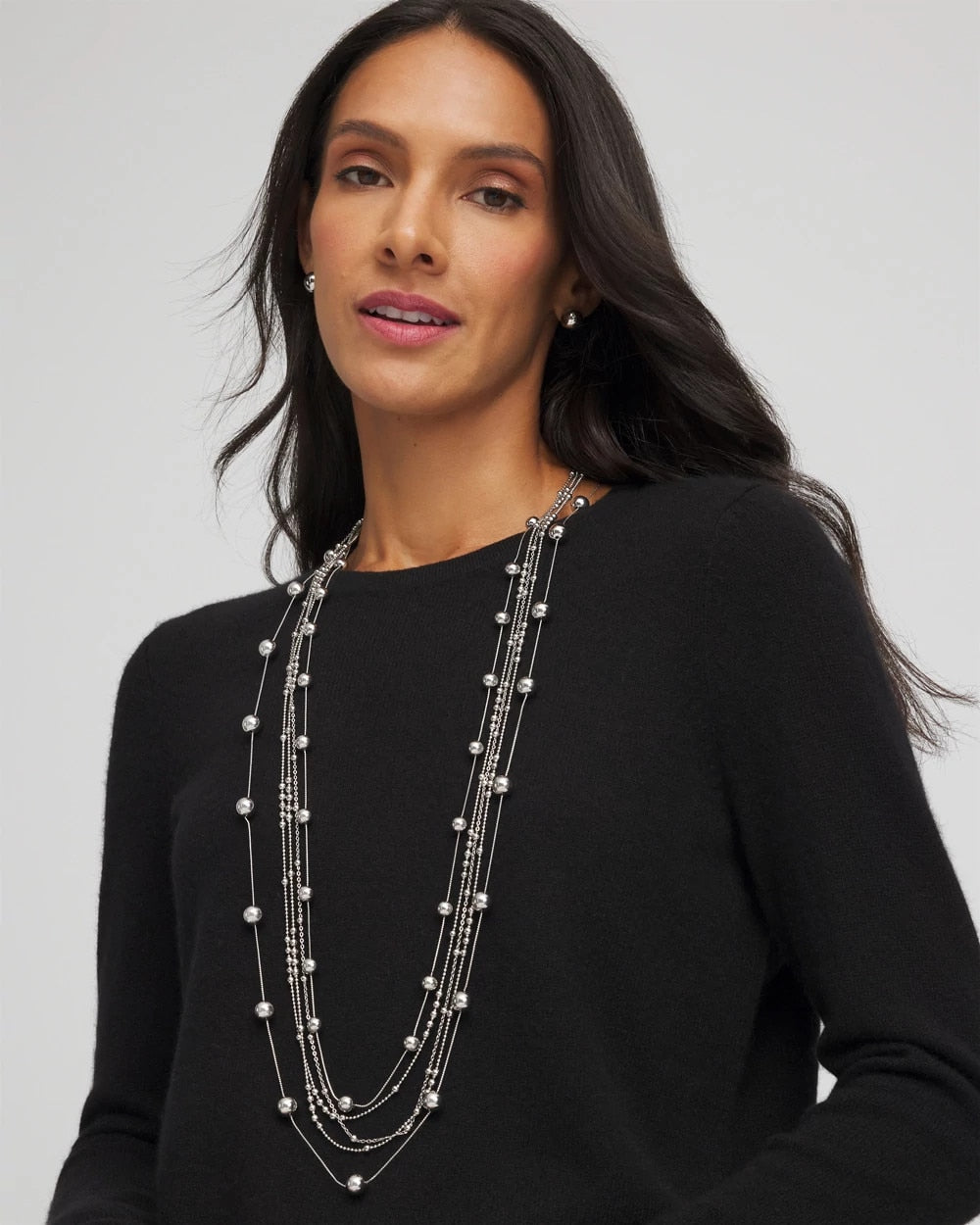 Silver Multistrand Beaded Silvertone Necklace