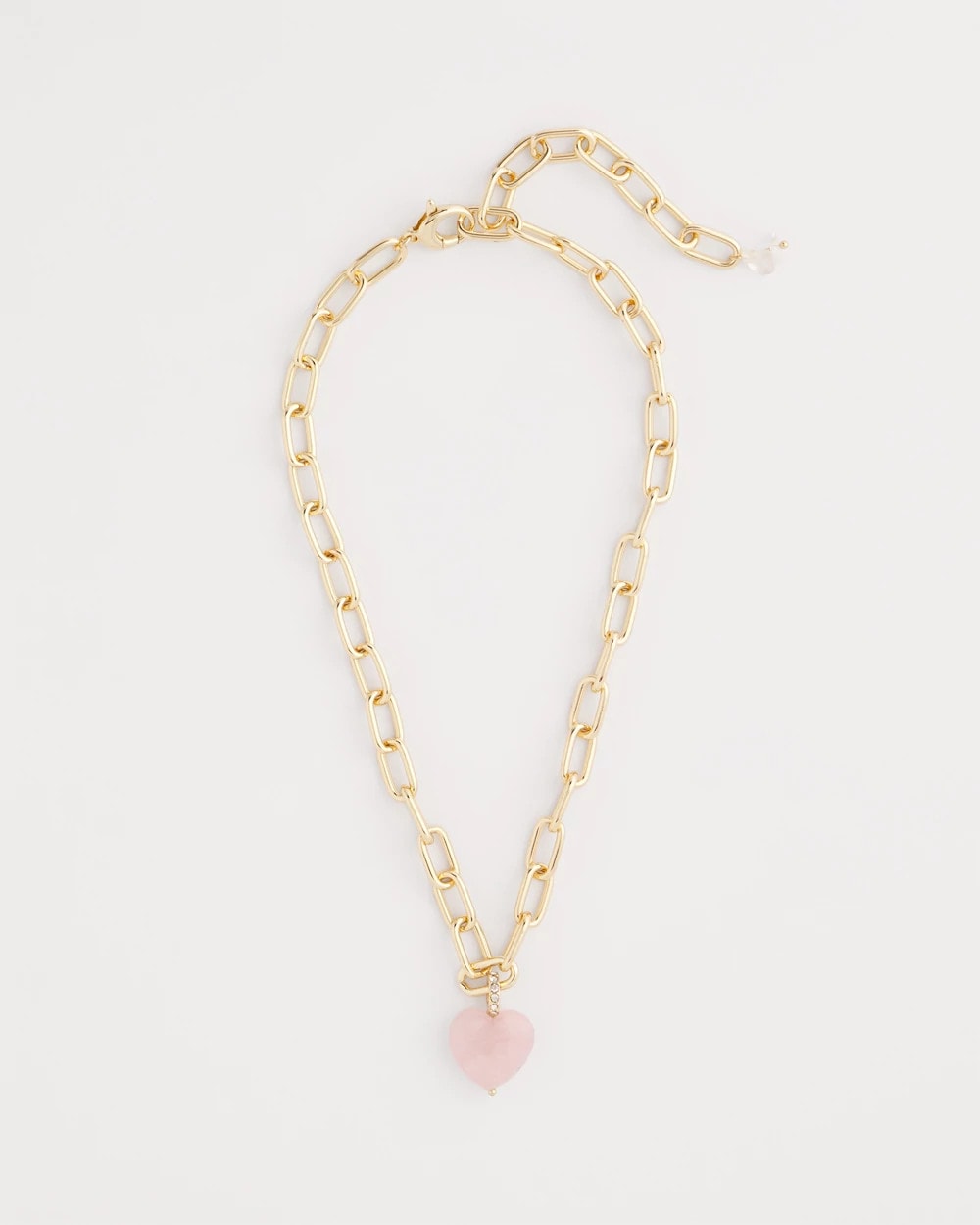 Pink Genuine Quartz Heart Pendant Necklace