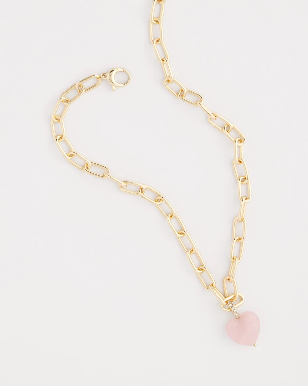 Pink Genuine Quartz Heart Pendant Necklace
