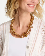 Neutral Gold Foil Long Single Strand Necklace