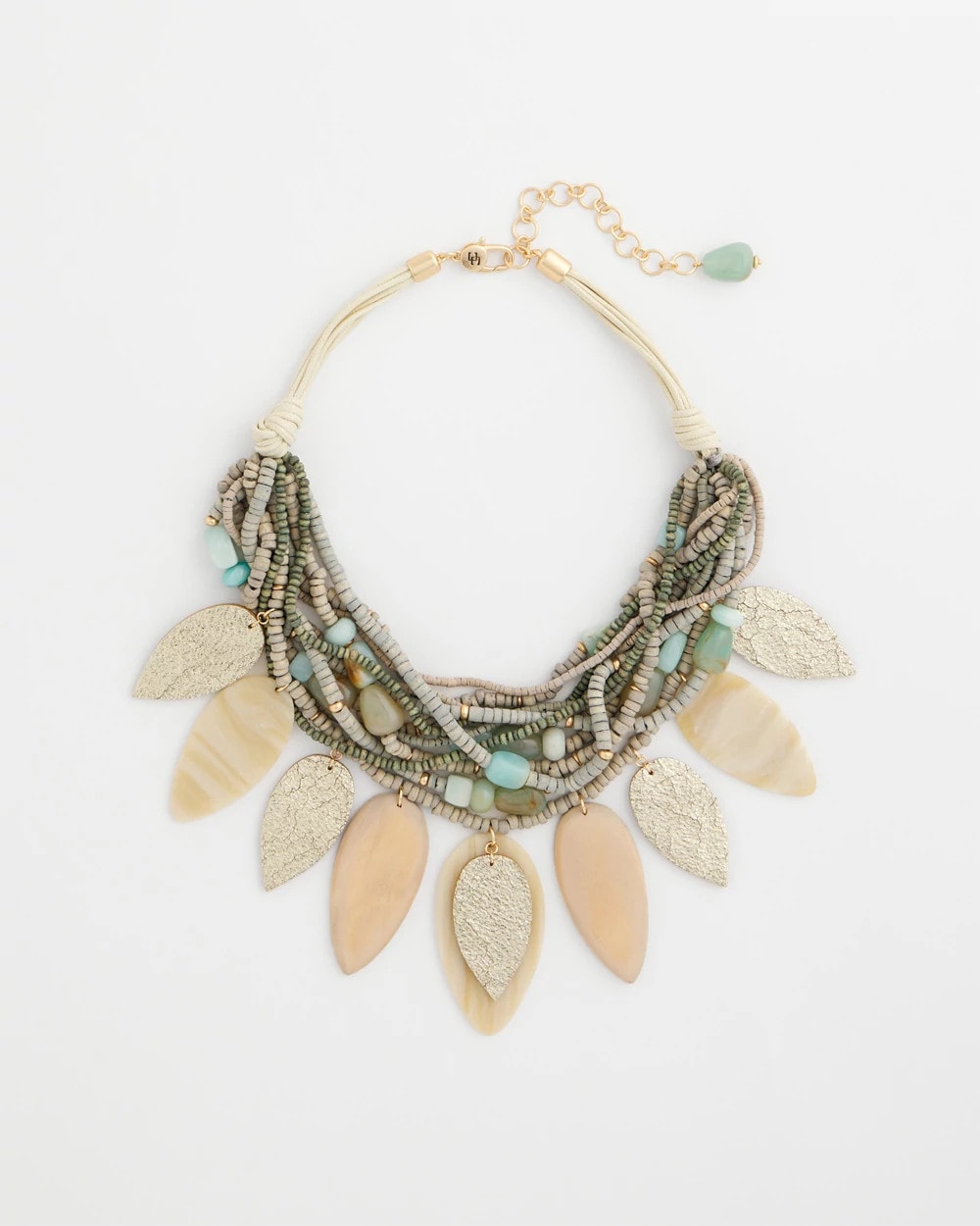 Aqua Multistrand Wood Petal Necklace