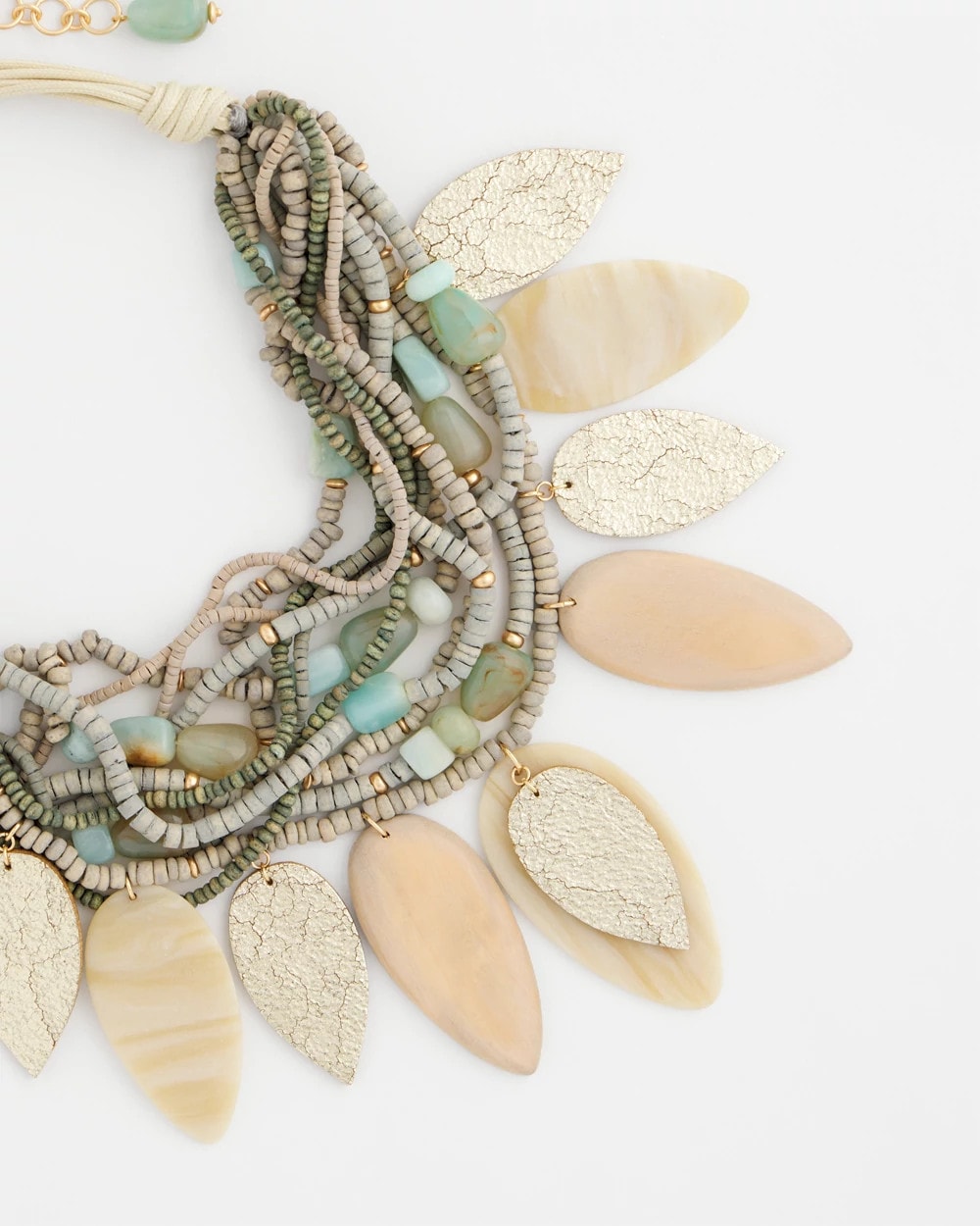 Aqua Multistrand Wood Petal Necklace