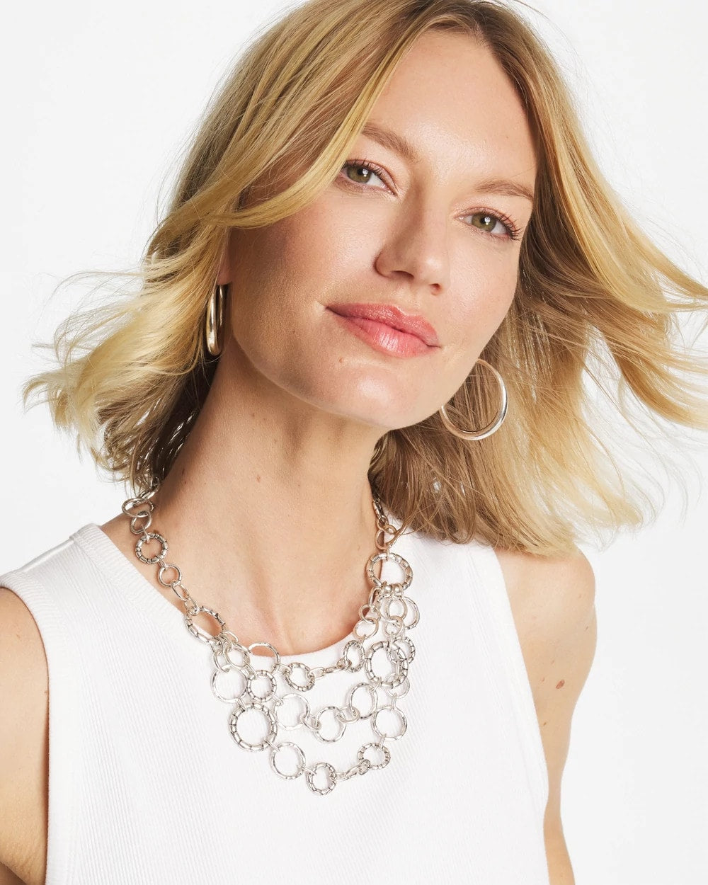 Silver Silver Multistrand Bib Necklace