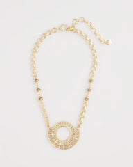 Gold Sparkling Goldtone Circle Pendant Necklace