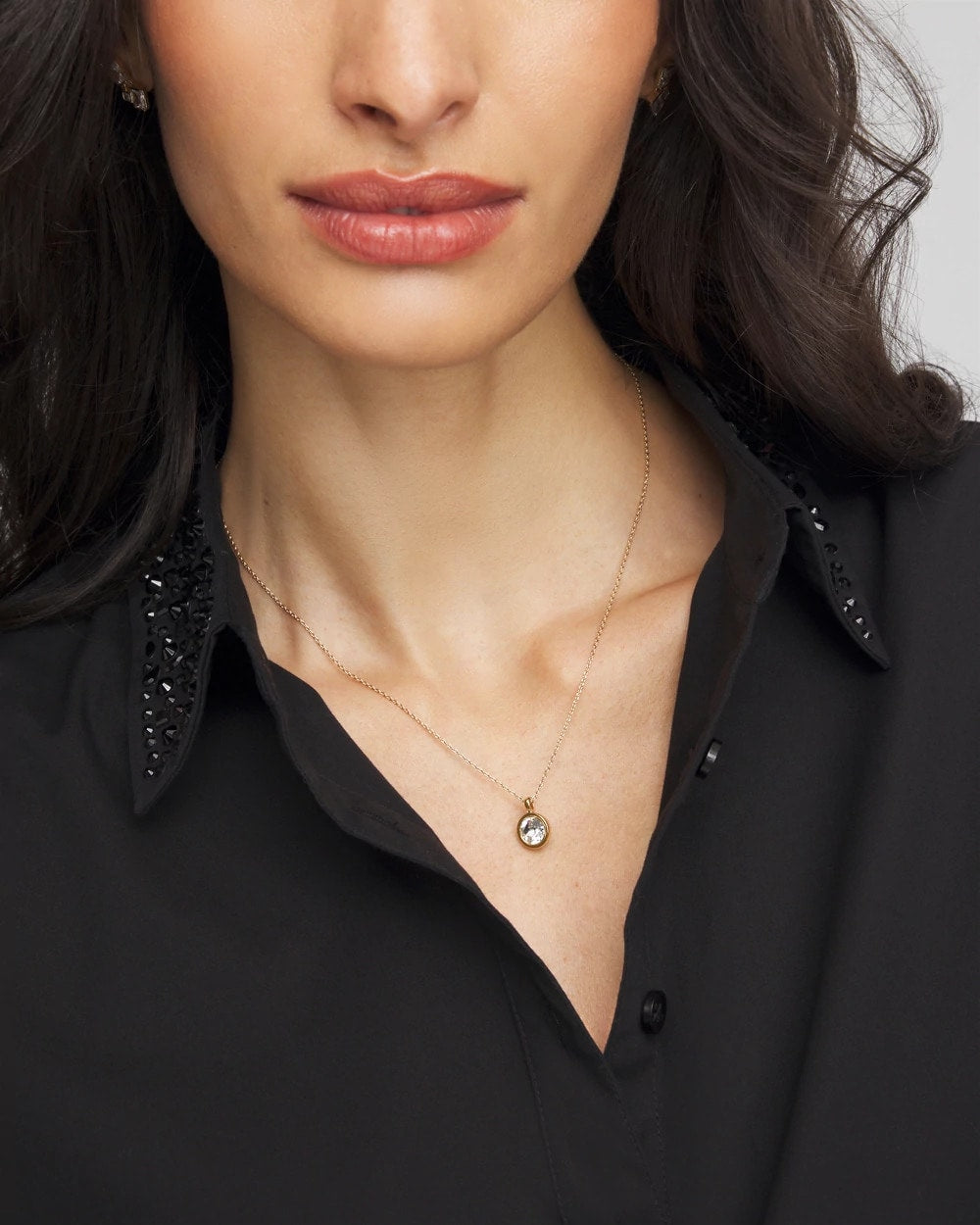 Gold Bezel Set Pendant Goldtone Necklace