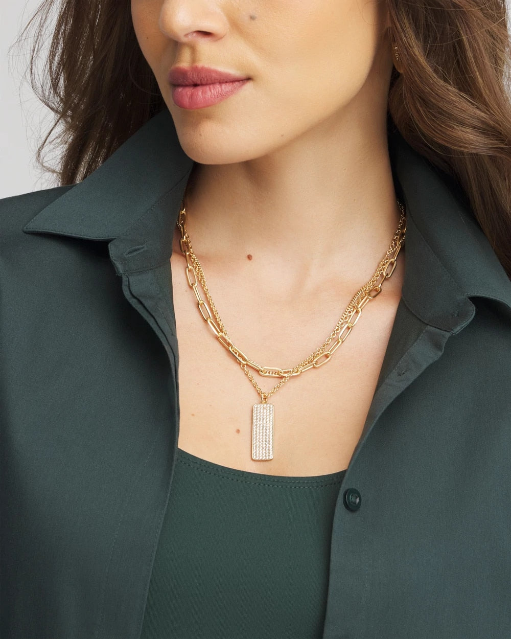 Gold Convertible Gold Pave Pendant Necklace