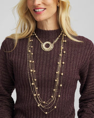 Gold Multistrand Beaded Goldtone Necklace