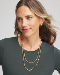 Gold Goldtone Long Beaded Necklace