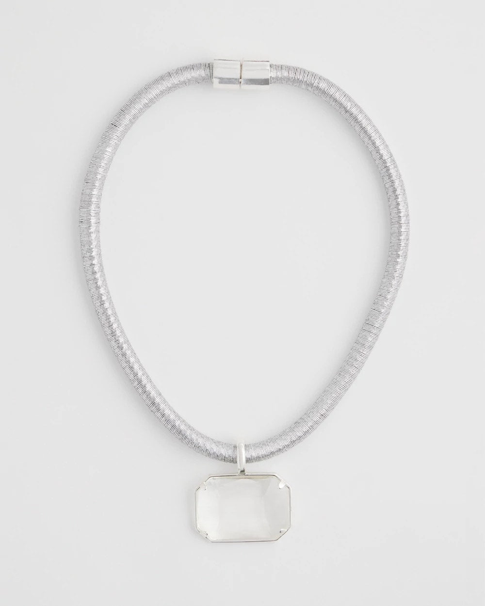 Silver Silvertone Gem Pendant Cord Necklace