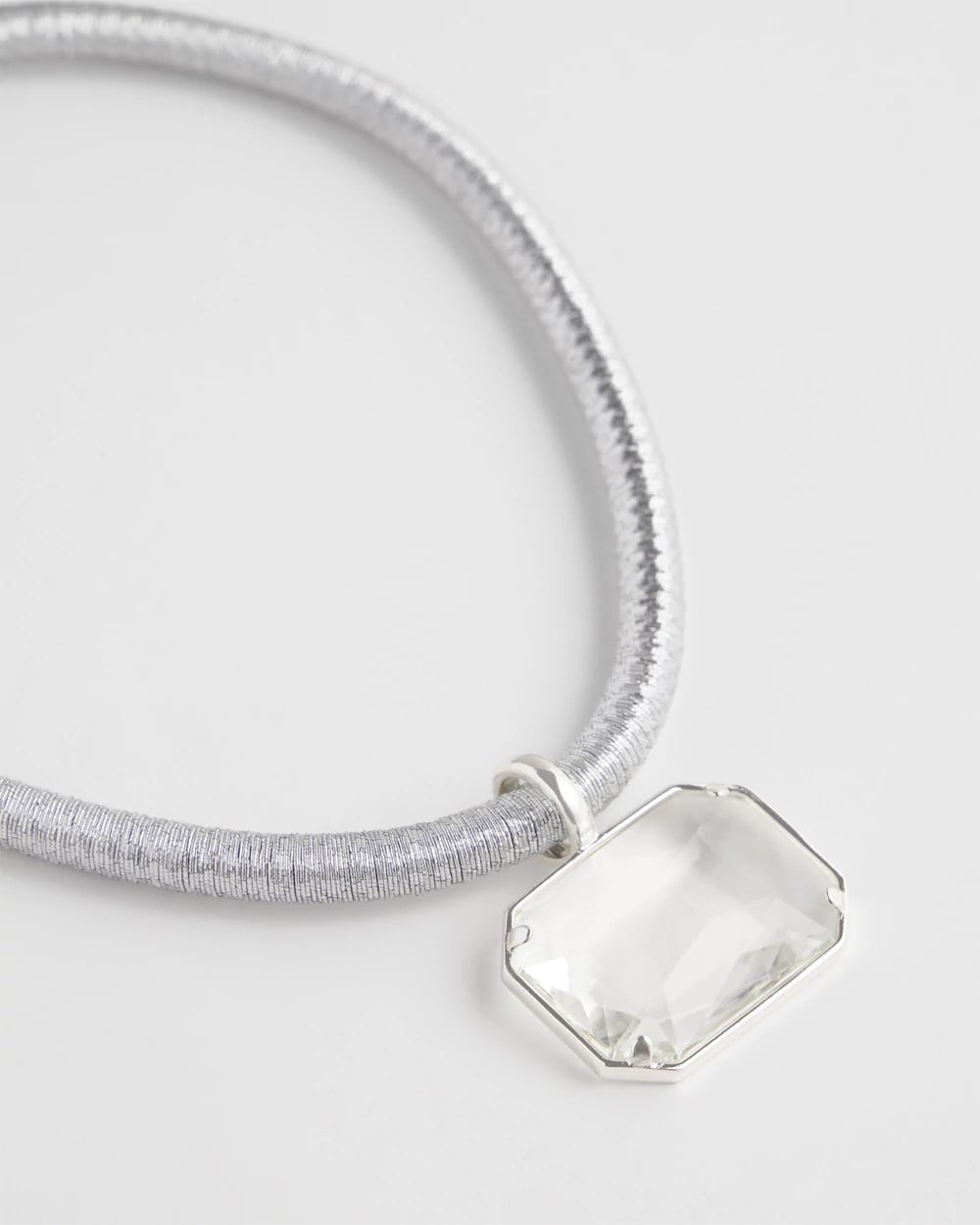 Silver Silvertone Gem Pendant Cord Necklace